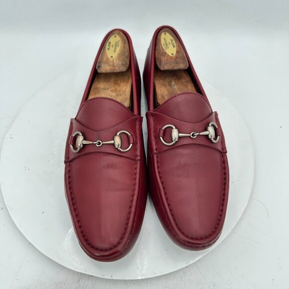 Gucci Damo Men Size UK8 US8.5 Red Burgundy Leather Horsebit Slip On Loafer Shoes - Picture 1 of 11